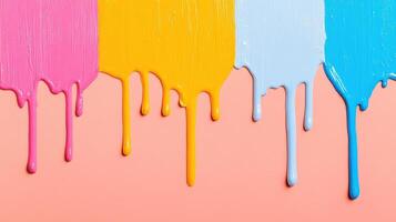 Colorful paint drips create a vibrant and artistic backdrop for creative projects or design elements. photo