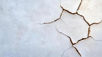 A close-up of cracked concrete surface, highlighting imperfections and textures that convey decay and age in architecture. photo
