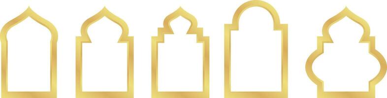 Collection of Gold Gradient Oriental Style Islamic Frame Arches with Modern Boho Mosque Dome for Door vector