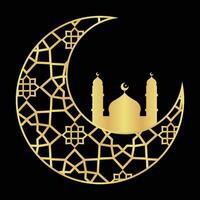 Gold Gradient Small Mosque with Crescent with Black Background vector