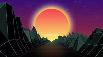 Cyber punk 3d retro style background with synth wave look, loop-able digital 3d backdrop video