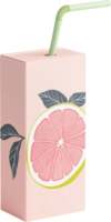 A pink drink box with a straw and a slice of grapefruit png