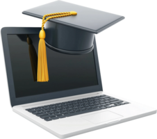 A graduation cap on top of a laptop computer png