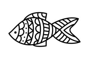 Isolated linear cartoon fish for coloring page vector