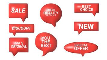 3D speech bubbles different shapes message icon. Red color with text square and round. For social media advertising posters. isolated set. vector