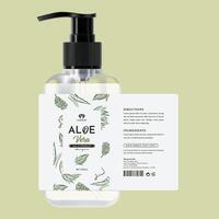 Elegant aloe vera bottle label design featuring botanical patterns, a minimalist style, and organic themes, Eco-friendly cosmetic label packaging that simplicity with luxury for skincare products. vector