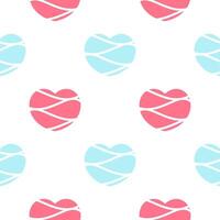 seamless pattern of pink and blue hearts with white lines like waves vector