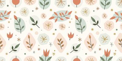 The Cute Geometric Floral and Leaves Spring Designs Boho Style in a Seamless Pattern vector
