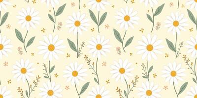 Cute and Elegant Daisy Flowers with a minimalistic yet charming aesthetic in a seamless pattern vector