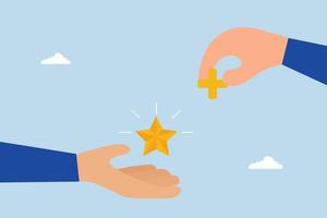 Value added, entrepreneur grasping star value with an additional plus sign included vector