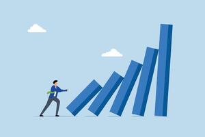 Small tiny habits to change or increase productivity, businessman pushing tiny domino to make bigger one fall vector