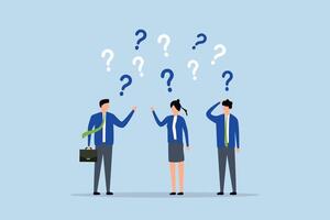Confused people with confusion problem, businessman and businesswoman with numerous perplexed question marks vector