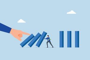 Risk management, businessman stop risk of domino effect from threats and disaster vector