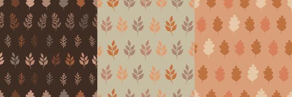 Fall patterns with leaves and branches of plants vector
