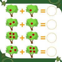 counting games for kids educational math games addition worksheet with apples on the tree vector