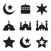 Simple Black and White Islamic Icons Set bundle vector