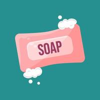 Soap and foam icon pink color designed in flat cartoon style, illustration. Bar soap for bathing. vector