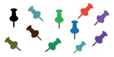 Colorful Push Pins on a White Background. Several push pins illustrations use office stationary. vector