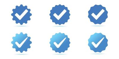 Verification blue approved check mark badges on white background. vector