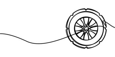 continuous line drawing of car wheel symbol. abstract line art illustration vector