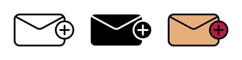 Envelope plus icon set, add message symbol. Modern design isolated on white background vector