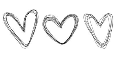Doodle hearts with line scribble. hand drawn style. love of symbol. isolated on white background vector
