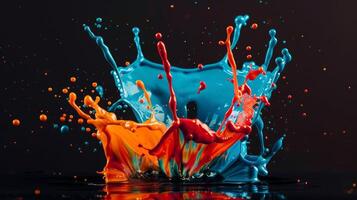 Colorful splash of paint on black background photo