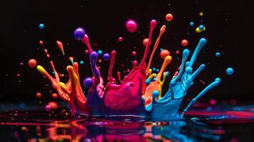 Colorful paint splashes on a black background photo