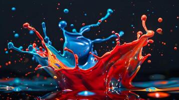 Colorful splash of paint on black background photo