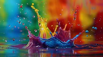 Colorful splash of water with rainbow background photo