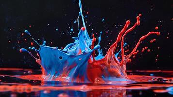 A red and blue liquid splash on a black background photo