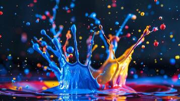 Colorful paint splashes on a black background photo
