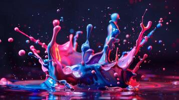 Colorful paint splashes on a dark background photo