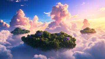 Floating islands amidst a colorful sky. photo