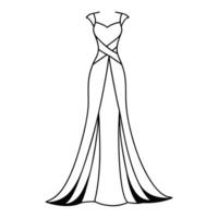 Elegant Evening Gown Line Art Illustration of a Glamorous Floor-Length Gown with a Slit vector