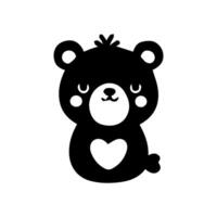 A black and white bear with a heart on its face vector