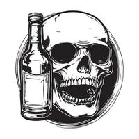 Human Skull and Beverage Bottle Image Illustration with Dark Mysterious Concept Isolated on White Background vector