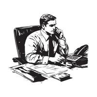 Manager Sitting at Desk Making a Business Call in a Professional Office image vector