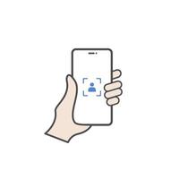 Face detection screen lock icon on smartphone held in hand vector