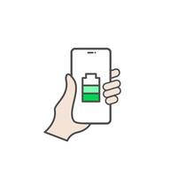 Battery indicator icon on smartphone held in hand vector