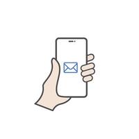 Email or mobile email icon on smartphone held in hand vector