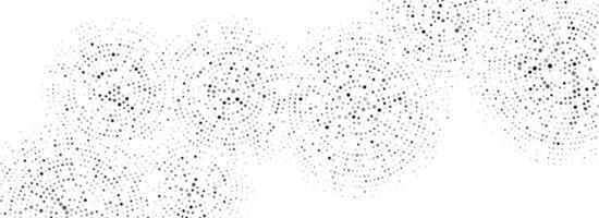 Black dotted concentric circle pattern. Radial halftone abstract drop wallpaper. Rippled sound wave ring background. Circular particle texture for flyer, poster, presentation. vector
