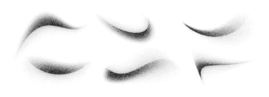 Stippled curved brush stroke set. Wavy grainy spray element collection. Black flowing sand splash pack. Dotted noise gradient shade bundle. Splattered dust particle textured waves. vector