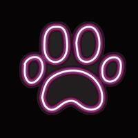 neon dog paws isolated on black background. dog paw icon with glowing neon lines. vector