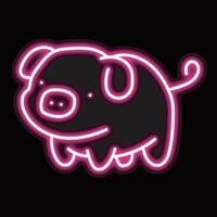 neon pig isolated on black background. pig icon with glowing neon lines. vector