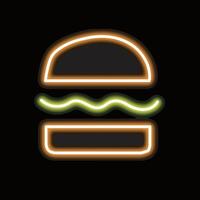 neon burger isolated on black background. burger icon with glowing neon lines. vector