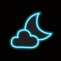 neon clouds and moon isolated on black background. cloud and moon icon with glowing neon lines. vector