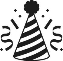 Striped Party Hat Silhouette with Streamers and Festive Elements vector