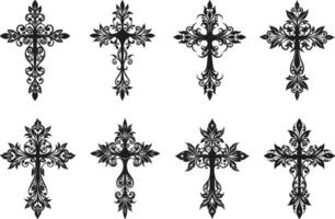 Elegant Set of Ornamental Cross Silhouettes for Religious and Decorative Designs vector
