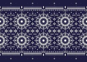 mandalas ethnic fabric seamless pattern, white color on dark blue background, design for cloth, carpet, batik, wallpaper, wrapping etc. vector